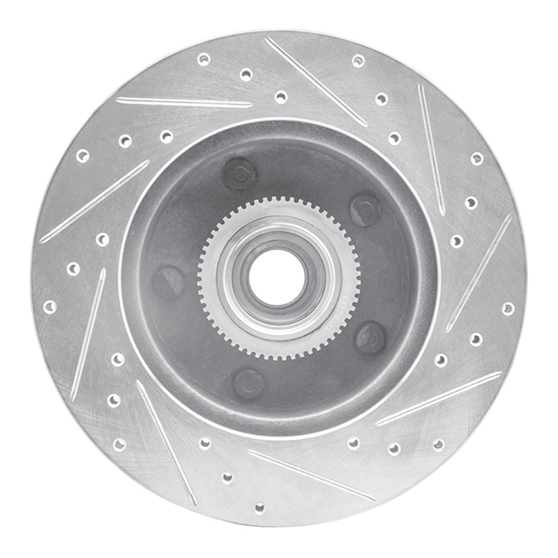 Ford E-150 Econoline Brake Rotor (1) - Front Left - R1 Concepts - Drilled & Slotted - Silver - `94-`03